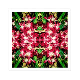 Ruby Reds - Bkk Flower Market Orchid Op Art Print / Canvas Kaleidoscopic Pattern Pink Orchids Green Leaves Arranged Symmetrical Bangkok’s