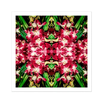 Ruby Reds - Bkk Flower Market Orchid Op Art Print / Canvas Kaleidoscopic Pattern Pink Orchids Green Leaves Arranged Symmetrical Bangkok’s