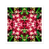 Ruby Reds - Bkk Flower Market Orchid Op Art Print / Canvas Kaleidoscopic Pattern Pink Orchids Green Leaves Arranged Symmetrical Bangkok’s