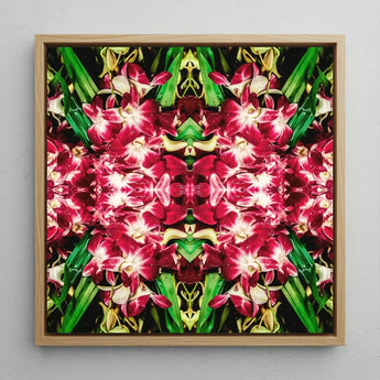 Ruby Reds - Bkk Flower Market Orchid Op Art Print / Canvas Square-framed Artwork Vibrant Symmetrical Mandala Design Deep Pink Bangkok’s,