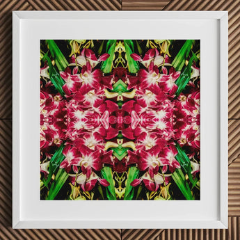 Ruby Reds - Bkk Flower Market Orchid Op Art Print / Canvas Vibrant Symmetrical Magenta White Orchids Green Leaves Bangkok’s, Bangkok,