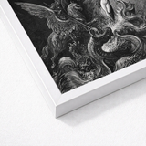 Ruggiero Rescuing Angelica - Gustave Dore Art Print / Canvas Black-and-white Framed Artwork Winged Creature Serpentine Forms, Angelica’s