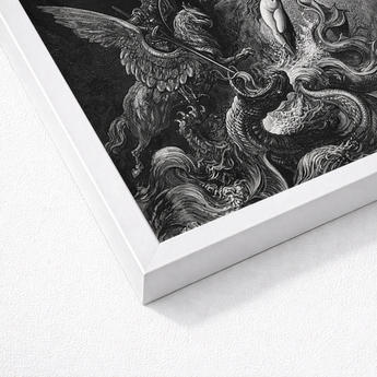 Ruggiero Rescuing Angelica - Gustave Dore Art Print / Canvas Black-and-white Framed Artwork Winged Creature Serpentine Forms, Angelica’s