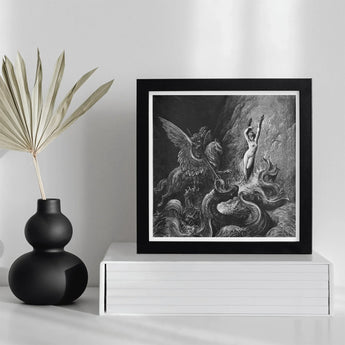 Ruggiero Rescuing Angelica - Gustave Dore Art Print / Canvas Black-and-white Engraved Artwork Mythological Scene Winged Creature Nude,