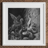 Ruggiero Rescuing Angelica - Gustave Dore Art Print / Canvas Black White Framed Mythological Scene, Angelica’s Chains Shimmer Prints