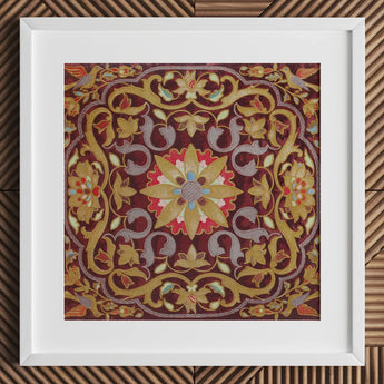 Russian Embroidery - Matthew Digby Wyatt Art Print / Canvas Richly Embroidered Square Textile Central Golden Floral Motif, Tsarist Splendor