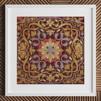 Russian Embroidery - Matthew Digby Wyatt Art Print / Canvas Richly Embroidered Square Textile Central Golden Floral Motif Matthew Digby