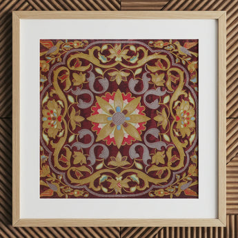 Russian Embroidery - Matthew Digby Wyatt Art Print / Canvas Square-framed Embroidered Artwork Rich Burgundy Background Intricate Gold,