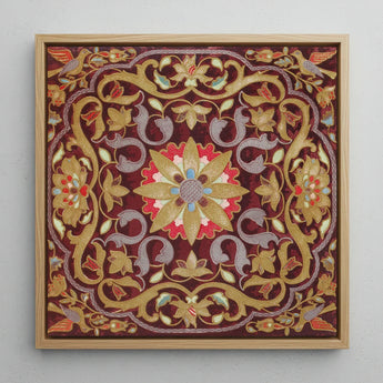 Russian Embroidery - Matthew Digby Wyatt Art Print / Canvas Square-framed Embroidered Artwork Rich Maroon Velvet Background Intricate,