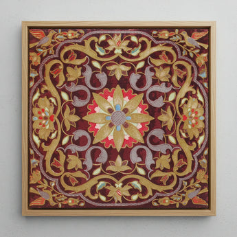 Russian Embroidery - Matthew Digby Wyatt Art Print / Canvas Square-framed Embroidered Artwork Rich Maroon Velvet Background Intricate