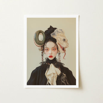 Ryoko - Lesbian Dragon Queen Art Print / Canvas Framed Portrait Woman Dark Attire Ornate Surreal Headpieces, Ethereal Force Wrapped, Prints