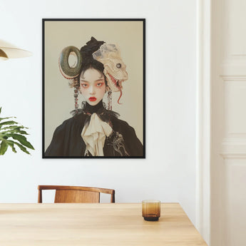 Ryoko - Lesbian Dragon Queen Art Print / Canvas Black-framed Artwork Stylized Portrait Woman Ornate Surreal Headpieces Lesbian Dragon