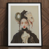 Ryoko - Lesbian Dragon Queen Art Print / Canvas Black Framed Portrait Woman Snake Headpiece Ruffled Collar, Ethereal Force Wrapped, Prints