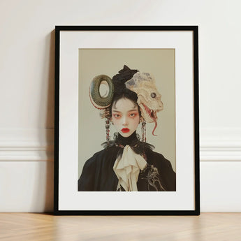 Ryoko - Lesbian Dragon Queen Art Print / Canvas Black-framed Stylized Portrait Woman Ornate Surreal, Ethereal Force Wrapped, Prints