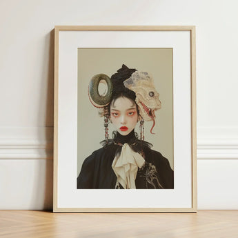 Ryoko - Lesbian Dragon Queen Art Print / Canvas Framed Portrait Woman Dark Attire Ornate Surreal Headpieces, Ethereal Force Wrapped, Prints