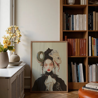 Ryoko - Lesbian Dragon Queen Art Print / Canvas Framed Portrait Woman Intricate Ornate Headwear Bold Red Lesbian Dragon Queen, Ethereal