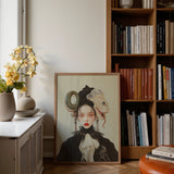 Ryoko - Lesbian Dragon Queen Art Print / Canvas Framed Portrait Woman Intricate Ornate Headwear Bold Red, Ethereal Force Wrapped, Prints
