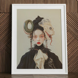 Ryoko - Lesbian Dragon Queen Art Print / Canvas White Framed Gothic Portrait Snake Horns, Ethereal Force Wrapped, Prints