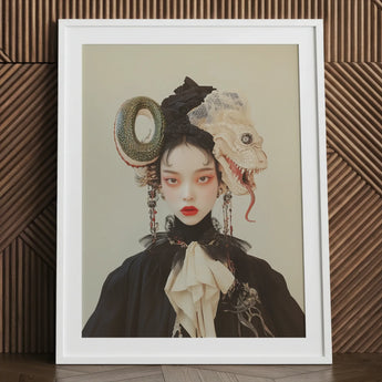 Ryoko - Lesbian Dragon Queen Art Print / Canvas White Framed Gothic Portrait Snake Horns, Ethereal Force Wrapped, Prints