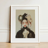 Ryoko - Lesbian Dragon Queen Art Print / Canvas White-framed Stylized Portrait Woman Dark Attire, Ethereal Force Wrapped, Prints