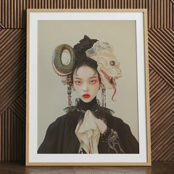 Ryoko - Lesbian Dragon Queen Art Print / Canvas Wooden Framed Portrait Person Elaborate Headdress Dark Clothing, Ethereal Force Wrapped,