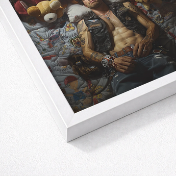 White Framed Artwork Tattooed Man Leather Vest Among Gay Biker Homoerotic, Art, Print