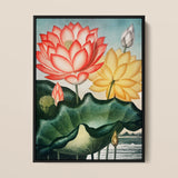 Sacred Egyptian Bean - Robert John Thornton Art Print / Canvas Framed Artwork Vibrant Red Yellow Lotus Flower Green Robert John Thornton,