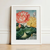 Sacred Egyptian Bean - Robert John Thornton Art Print / Canvas Framed Botanical Illustration Vibrant Pink Yellow Lotus Flowers, Thornton’s