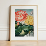 Sacred Egyptian Bean - Robert John Thornton Art Print / Canvas Framed Botanical Illustration Vibrant Pink Yellow Lotus Flowers Robert John