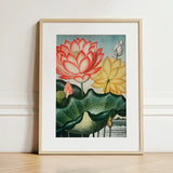 Sacred Egyptian Bean - Robert John Thornton Art Print / Canvas Framed Botanical Illustration Vibrant Pink Yellow Lotus Flowers, Thornton’s