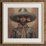 Sadie - Lesbischer Black-Cowgirl-Kunstdruck / Leinwand, 12x12’’ / 31x31cm / Naturrahmen / Passepartout, Poster, Drucke & visuelle Kunstwerke, Toby Leon