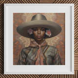 Sadie - Lesbischer Black-Cowgirl-Kunstdruck / Leinwand, 12x12’’ / 31x31cm / Weißer Rahmen / Passepartout, Poster, Drucke & visuelle Kunstwerke, Toby Leon