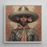 Sadie - Lesbischer Black-Cowgirl-Kunstdruck / Leinwand, 12x12’’ / 31x31cm / Weißer Rahmen, Poster, Drucke & visuelle Kunstwerke, Toby Leon