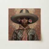 Sadie - Lesbian Black Cowgirl Art Print / Canvas Square Canvas Painting Woman Wide-brimmed Olive-green Hat Adorned Elegant Outlaw