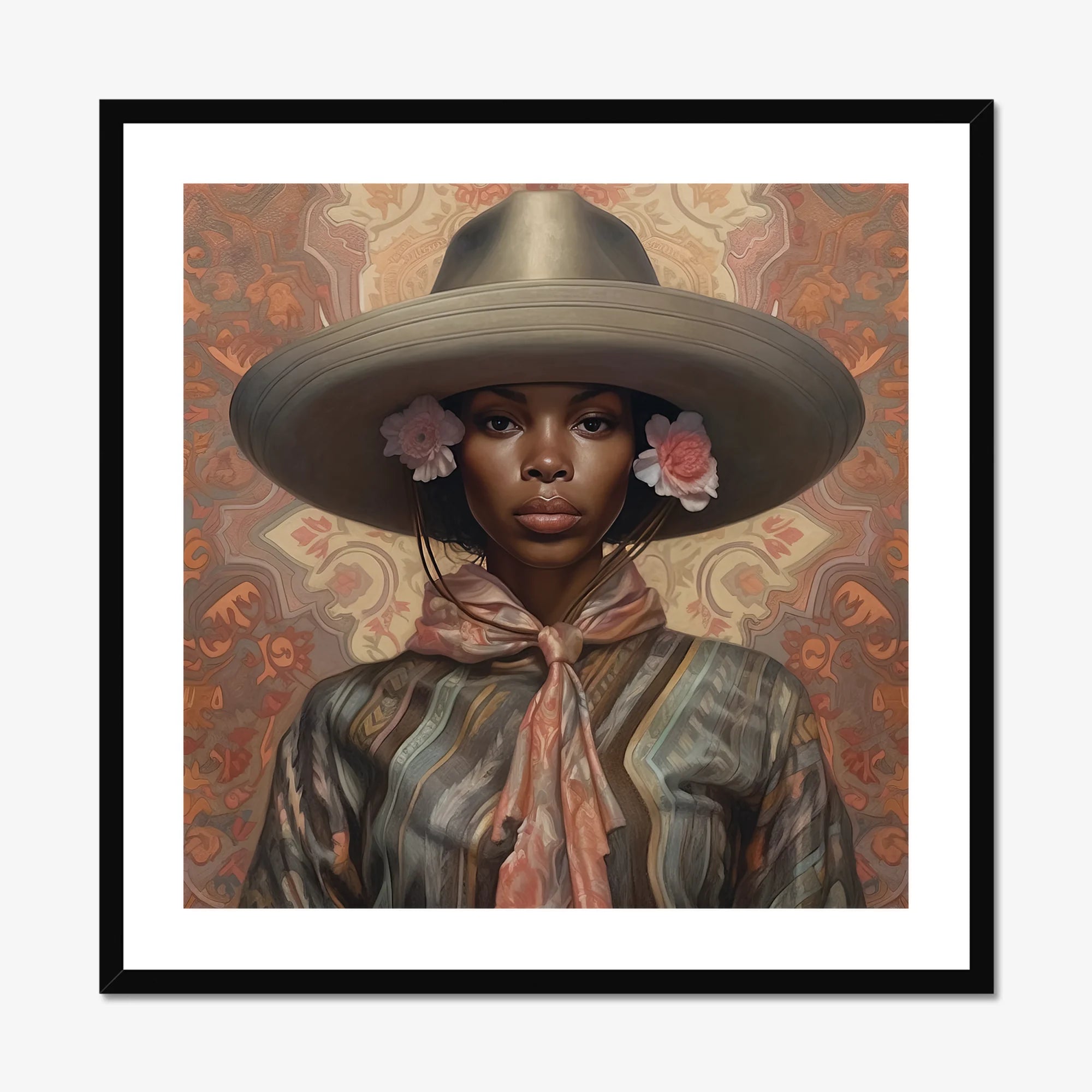 Sadie - Lesbian Black Cowgirl Art Print, Framed Portrait Woman Hat