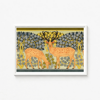 Framed Art Nouveau-style Print Two Orange Deer Black Maurice Pillard Verneuil, Nouveau, Stylized Woodland Realm