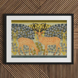 Sagittaire - Maurice Pillard Verneuil Deer Art Print / Canvas Framed Two Stylized Warm Orange, Nouveau, Woodland Realm Prints