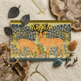 Sagittaire - Maurice Pillard Verneuil Deer Art Print / Canvas Rectangular Postcard Two Orange Deer Spotted Coats Black Maurice Pillard