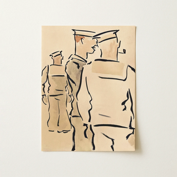 Beige Sketch-style Artwork Three Stylized Figures Uniform Outlined Francis Campbell Boileau, Cadell, Caps Ride, Art, Print