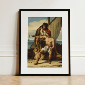 The Sailor’s Tattoo - Constatin Jean Marie Prevost Art Print / Canvas Black-framed Classical Painting Two Men Period Romantic Academician