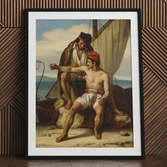 The Sailor’s Tattoo - Constatin Jean Marie Prevost Art Print / Canvas Black-framed Classical Painting Two Men Ship’s Romantic Academician