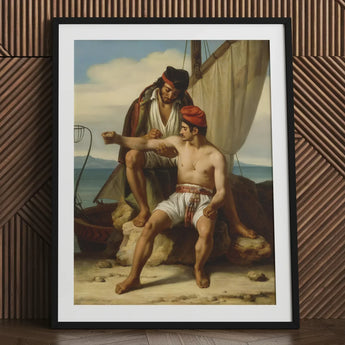 The Sailor’s Tattoo - Constatin Jean Marie Prevost Art Print / Canvas Black-framed Classical Painting Two Men Ship’s Romantic Academician