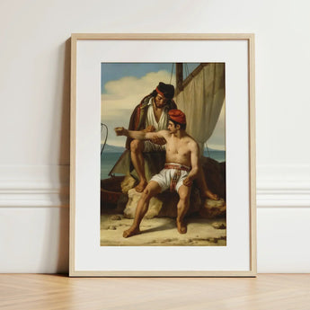 The Sailor’s Tattoo - Constatin Jean Marie Prevost Art Print / Canvas Framed Classical Painting Two Men Historical Attire Coastal Romantic