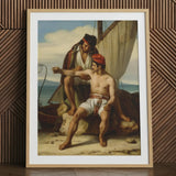 The Sailor’s Tattoo - Constatin Jean Marie Prevost Art Print / Canvas Framed Classical Painting Two Men Ship’s Deck Black Romantic