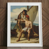 The Sailor’s Tattoo - Constatin Jean Marie Prevost Art Print / Canvas Framed Classical Painting Two Men Ship’s Deck Rendered Romantic