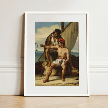 The Sailor’s Tattoo - Constatin Jean Marie Prevost Art Print / Canvas White-framed Classical Painting Two Men Ship’s Romantic Academician