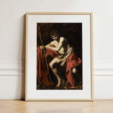 Saint John the Baptist in Wilderness - Caravaggio Art Print / Canvas, 12x16’’ / 31x41cm / Natural Frame / Matboard, Posters Prints & Visual