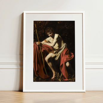 Saint John the Baptist in Wilderness - Caravaggio Art Print / Canvas, 12x16’’ / 31x41cm / White Frame / Matboard, Posters Prints & Visual