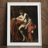 Saint John the Baptist in Wilderness - Caravaggio Art Print / Canvas, 24x32’’ / 61x81cm / White Frame / Matboard, Posters Prints & Visual