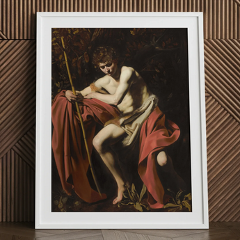 Saint John the Baptist in Wilderness - Caravaggio Art Print / Canvas, 24x32’’ / 61x81cm / White Frame / Matboard, Posters Prints & Visual